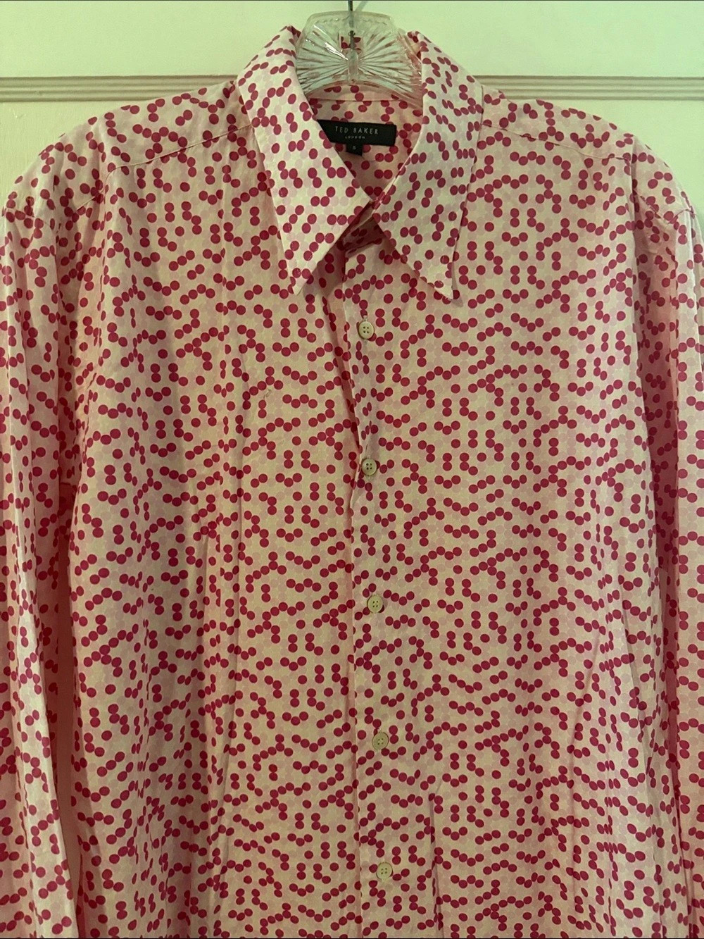 Ted Baker Polka Dot Cotton Button Down in Pink & White, Size XL